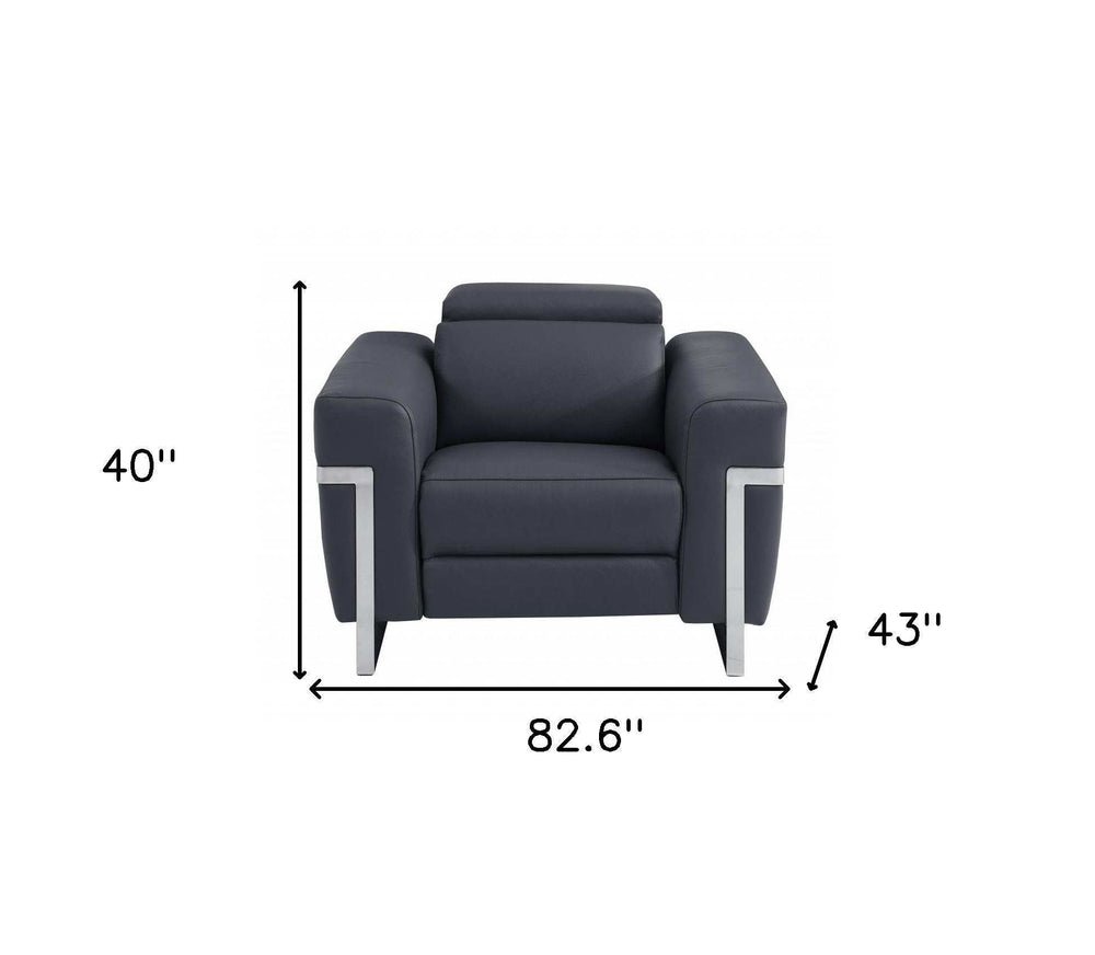 Three Piece Indoor Dark Gray Italian Leather Six Person Seating Set - Homeroots - Flyclothing LLC