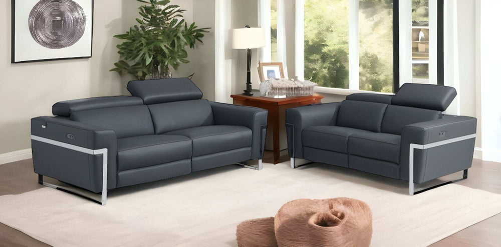 Two Piece Indoor Dark Gray Italian Leather Five Person Seating Set - Homeroots - Flyclothing LLC