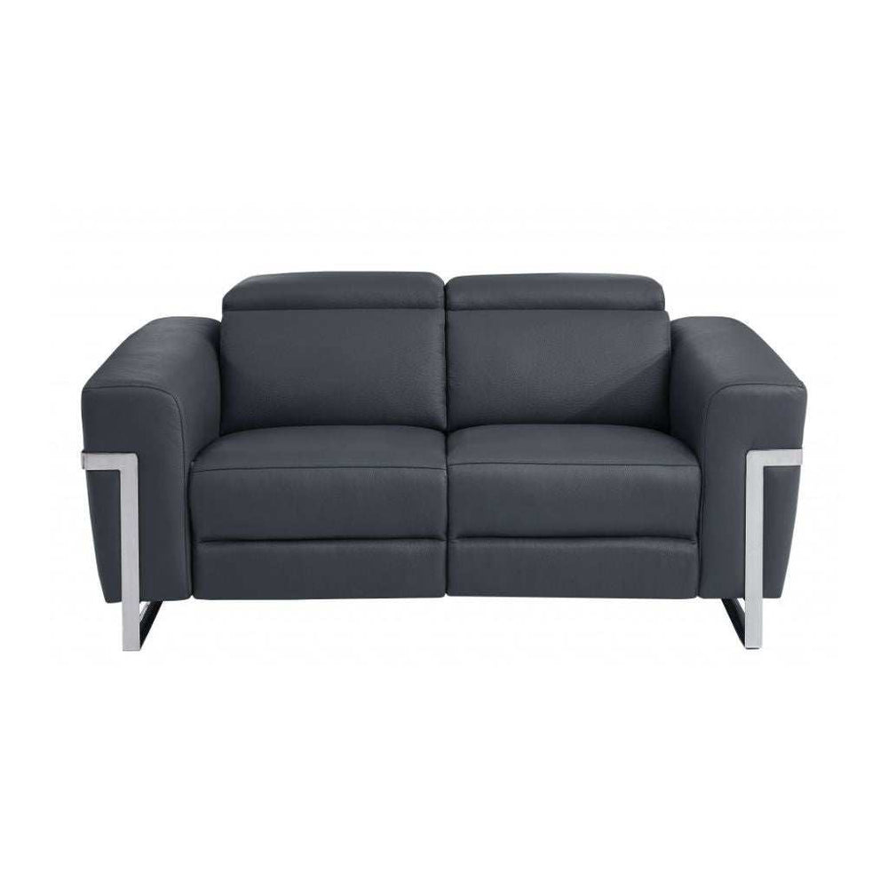 Two Piece Indoor Dark Gray Italian Leather Five Person Seating Set - Homeroots - Flyclothing LLC