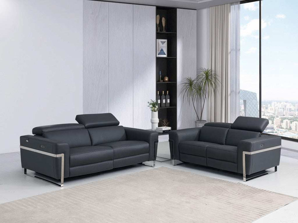 Two Piece Indoor Dark Gray Italian Leather Five Person Seating Set - Homeroots - Flyclothing LLC