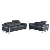 Two Piece Indoor Dark Gray Italian Leather Five Person Seating Set - Homeroots - Flyclothing LLC