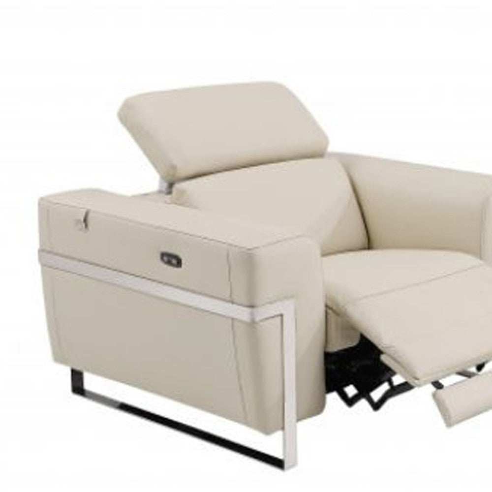 Three Piece Indoor Beige Italian Leather Six Person Seating Set - Homeroots - Flyclothing LLC