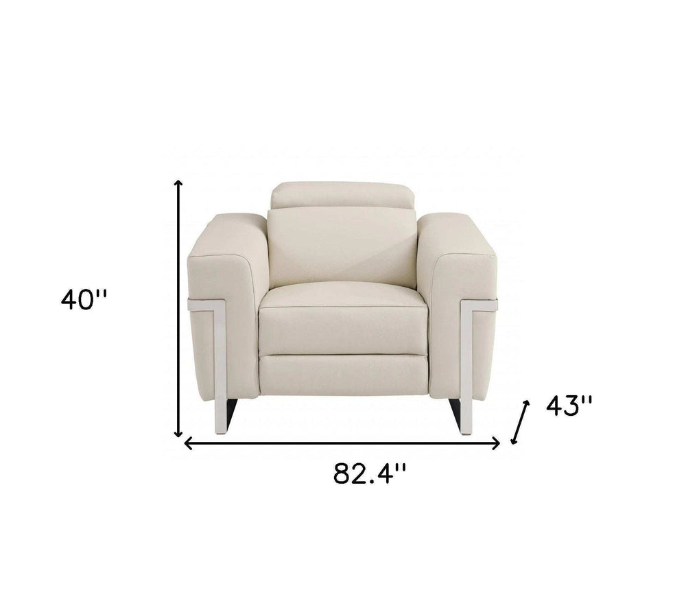 Three Piece Indoor Beige Italian Leather Six Person Seating Set - Homeroots - Flyclothing LLC