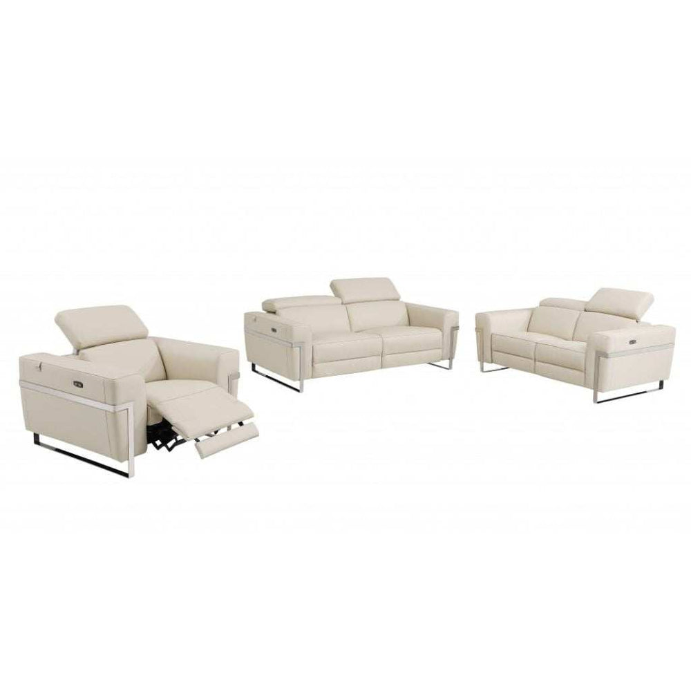 Three Piece Indoor Beige Italian Leather Six Person Seating Set - Homeroots - Flyclothing LLC