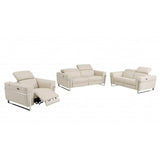 Three Piece Indoor Beige Italian Leather Six Person Seating Set - Homeroots - Flyclothing LLC