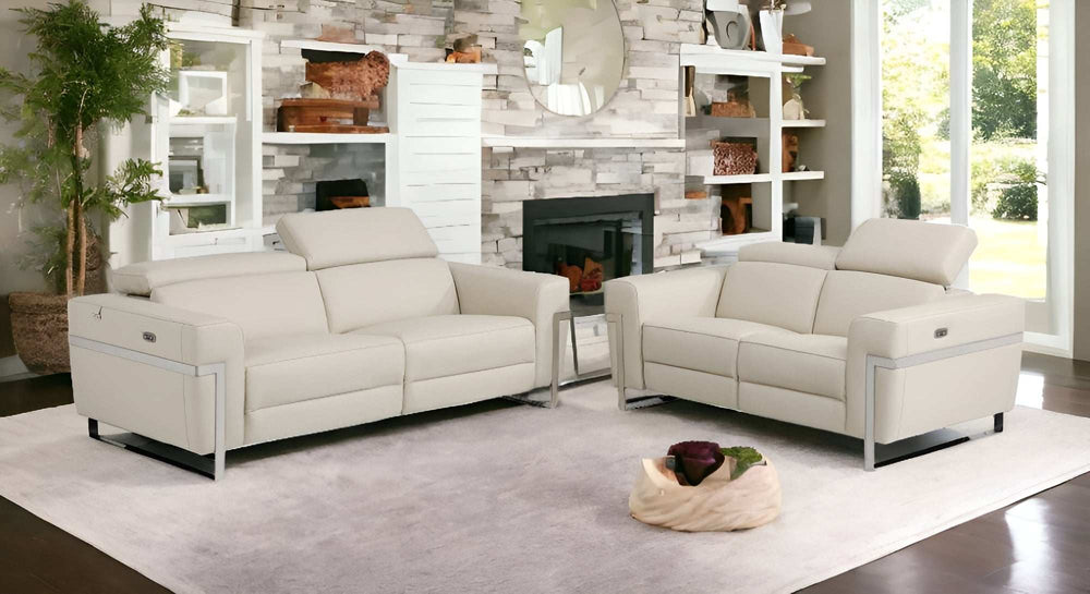 Two Piece Indoor Beige Italian Leather Five Person Seating Set - Homeroots - Flyclothing LLC
