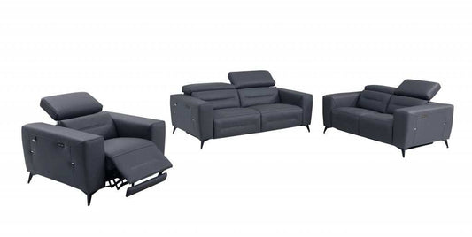 Three Piece Indoor Dark Gray Italian Leather Six Person Seating Set - Homeroots - Flyclothing LLC