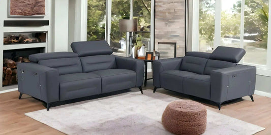 Two Piece Indoor Dark Gray Italian Leather Five Person Seating Set - Homeroots - Flyclothing LLC