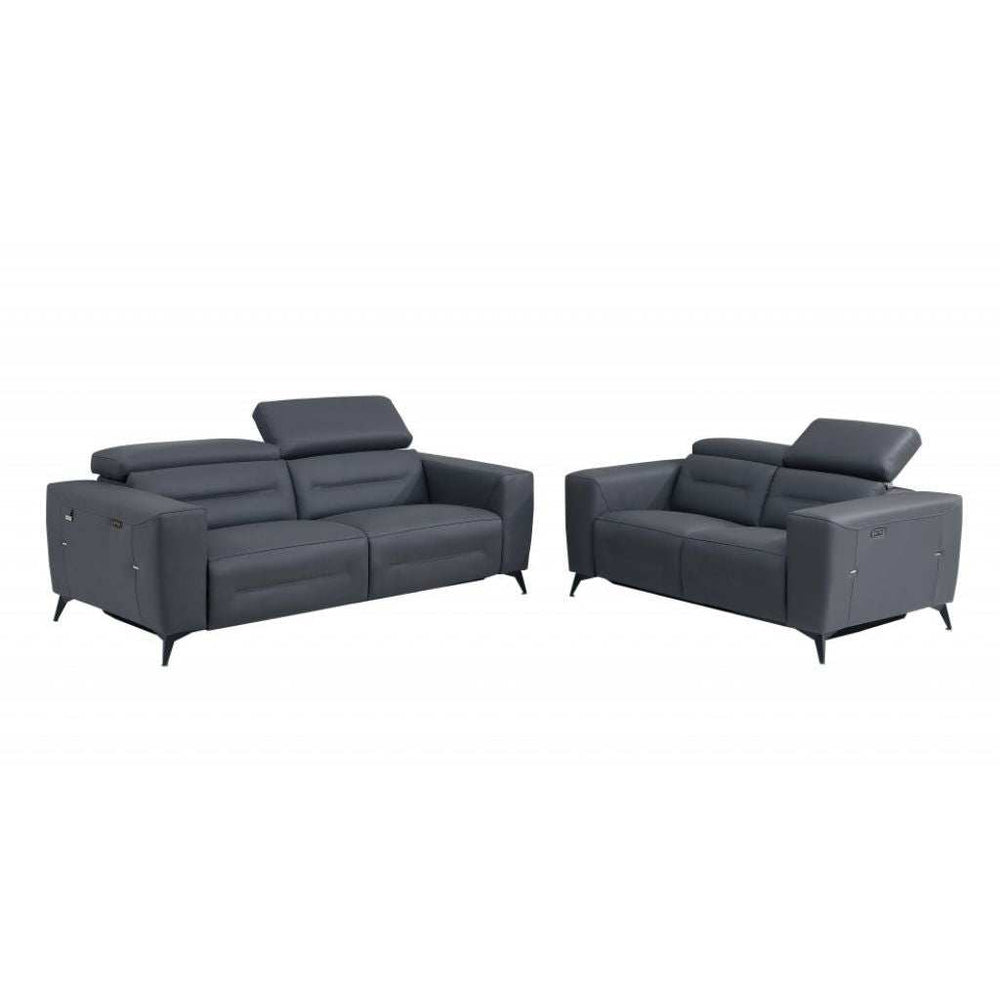 Two Piece Indoor Dark Gray Italian Leather Five Person Seating Set - Homeroots - Flyclothing LLC