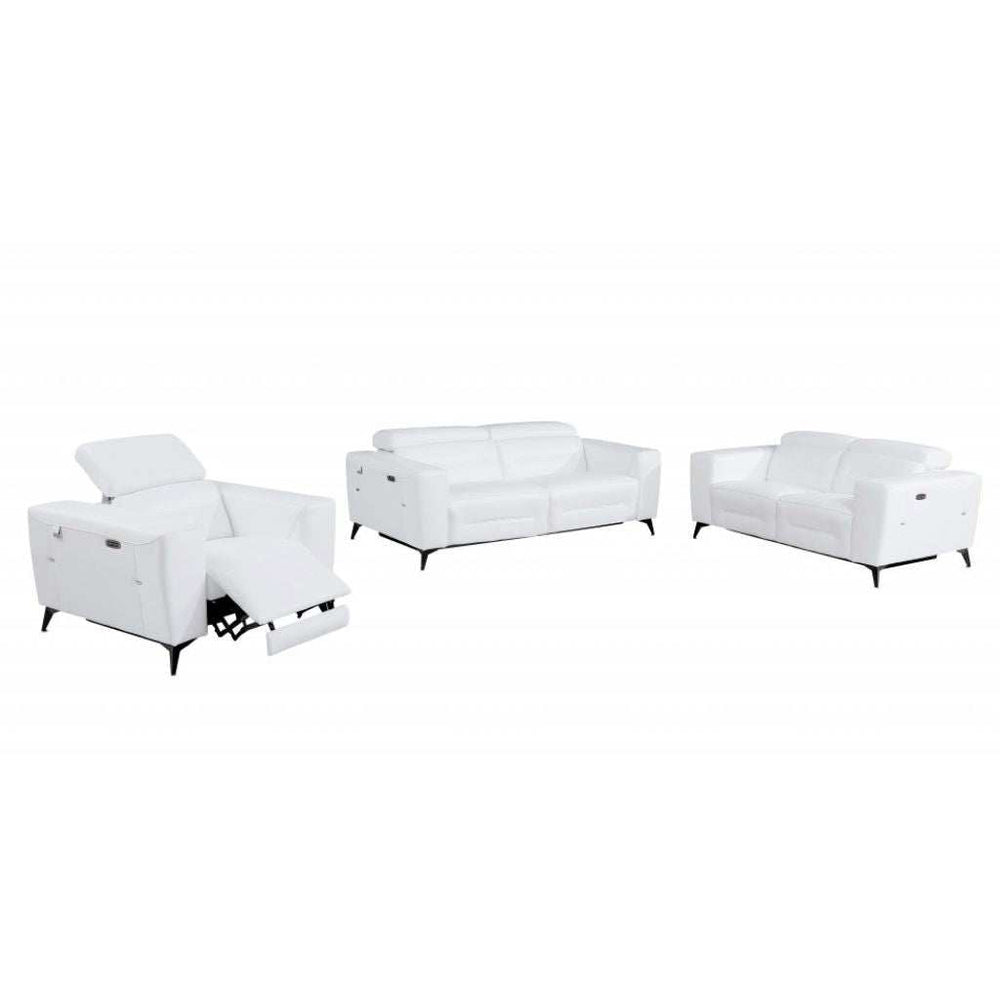Three Piece Indoor White Italian Leather Six Person Seating Set - Homeroots - Flyclothing LLC