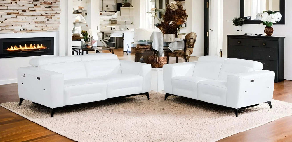 Two Piece Indoor White Italian Leather Five Person Seating Set - Homeroots - Flyclothing LLC