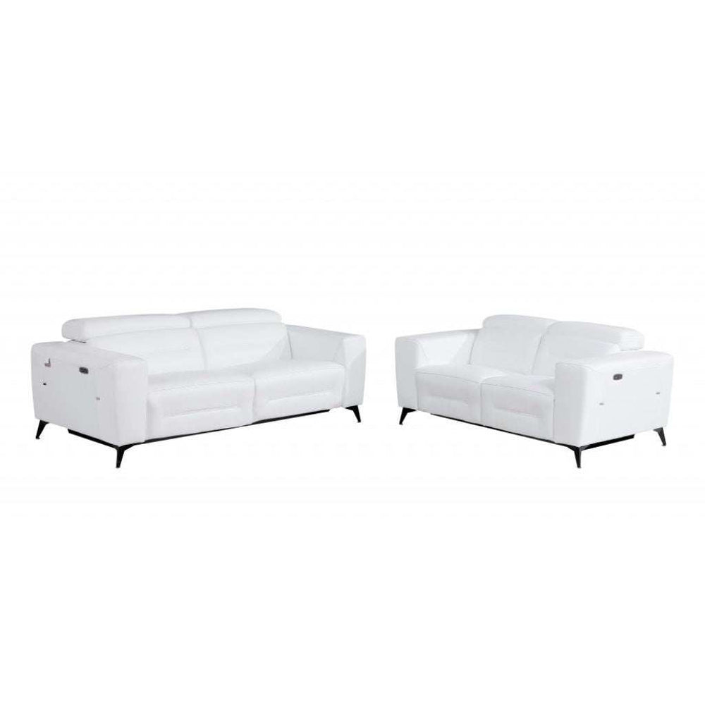 Two Piece Indoor White Italian Leather Five Person Seating Set - Homeroots - Flyclothing LLC