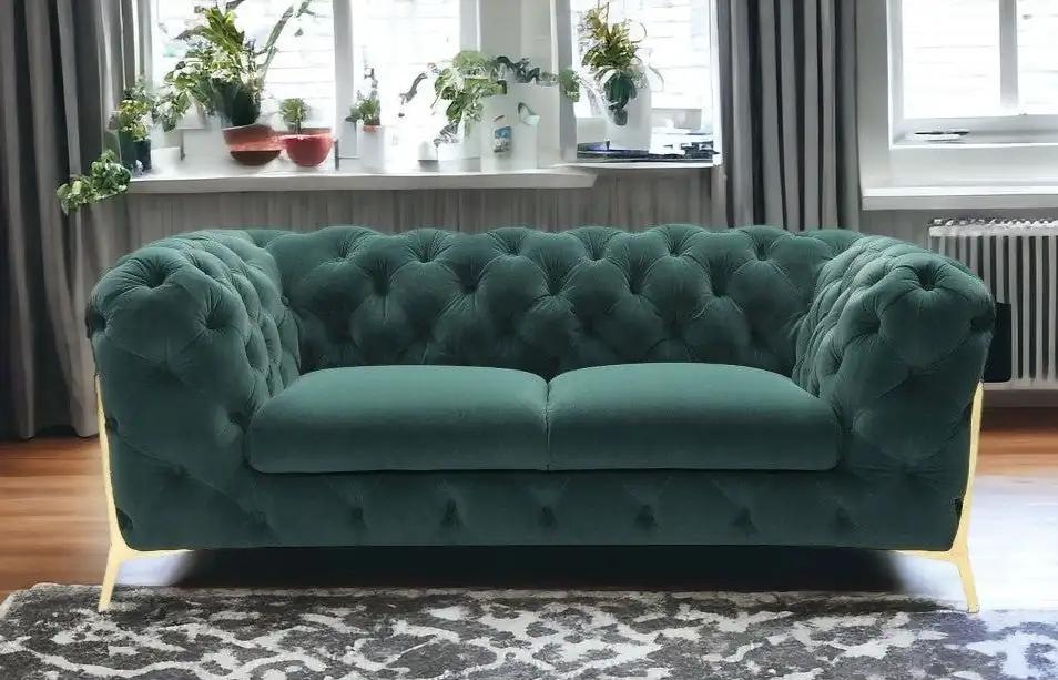 74" Emerald And Gold Velvet Loveseat - Homeroots