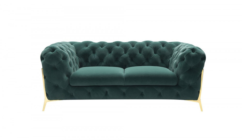 74" Emerald And Gold Velvet Loveseat - Homeroots