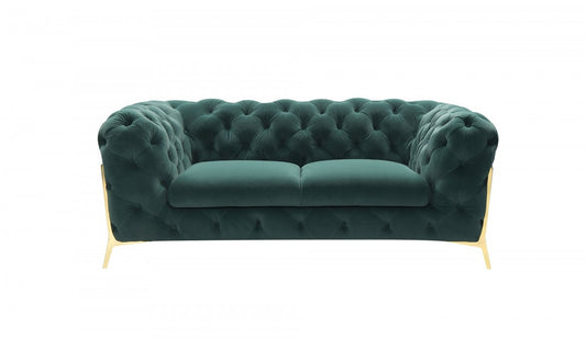 74" Emerald And Gold Velvet Loveseat - Homeroots