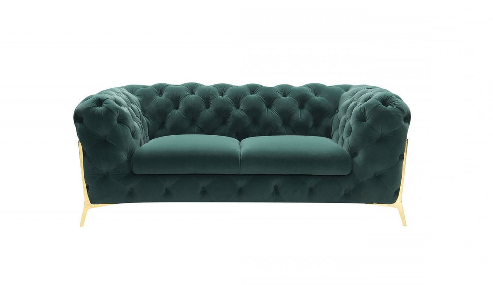 74" Emerald And Gold Velvet Loveseat - Homeroots