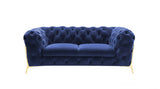 74" Blue And Gold Velvet Loveseat - Homeroots