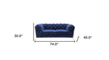 74" Blue And Gold Velvet Loveseat - Homeroots