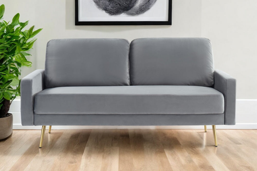 72" Gray Velvet Sofa With Brass Legs - Homeroots