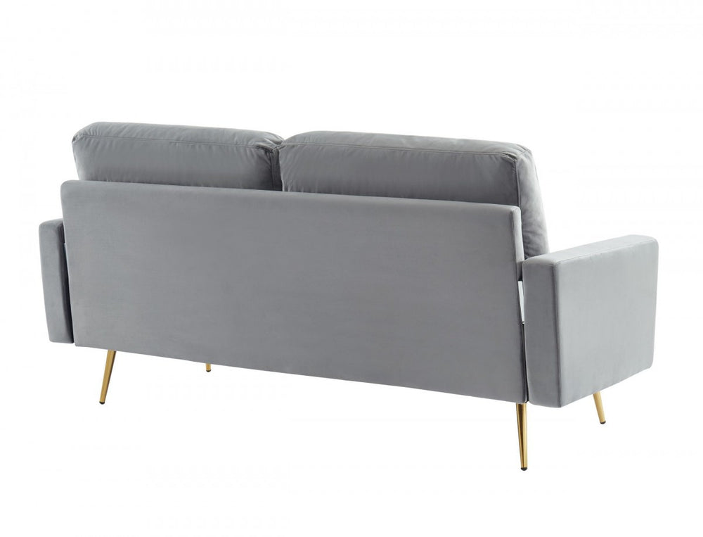72" Gray Velvet Sofa With Brass Legs - Homeroots