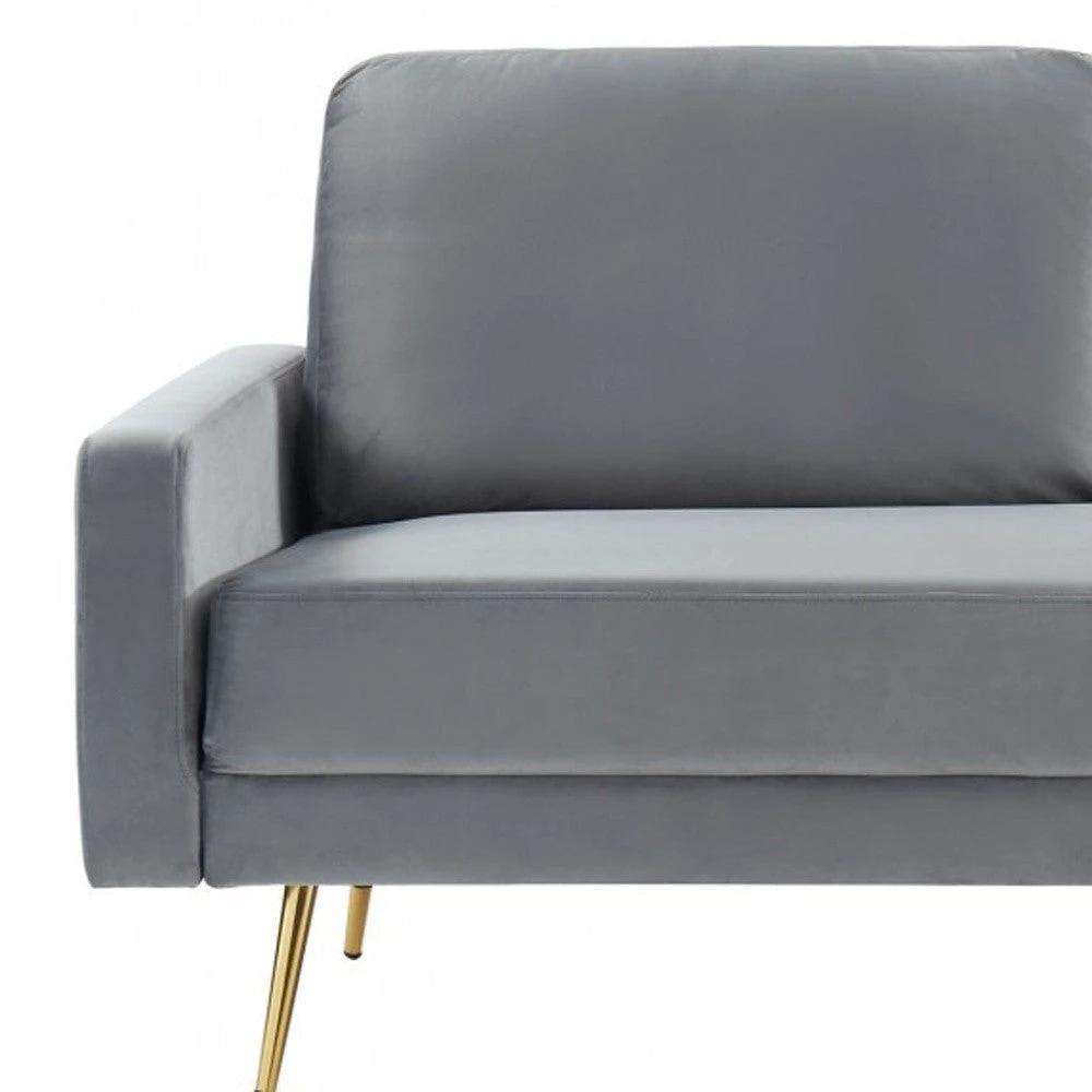72" Gray Velvet Sofa With Brass Legs - Homeroots