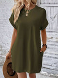 Pocketed Round Neck Short Sleeve Dress - Trendsi - Flyclothing LLC