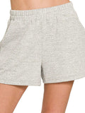 Zenana Soft Melange Hacci Elastic Waist Band Shorts - Trendsi - Flyclothing LLC