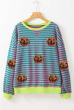 Pumpkin Striped Round Neck Long Sleeve Sweatshirt - Trendsi - Flyclothing LLC