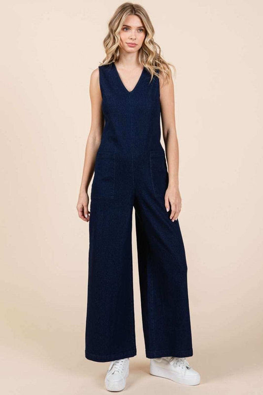 Mittoshop Sleeveless Wide Leg Denim Jumpsuit - Trendsi - Flyclothing LLC