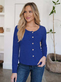 Button Up Round Neck Long Sleeve Cardigan - Trendsi - Flyclothing LLC