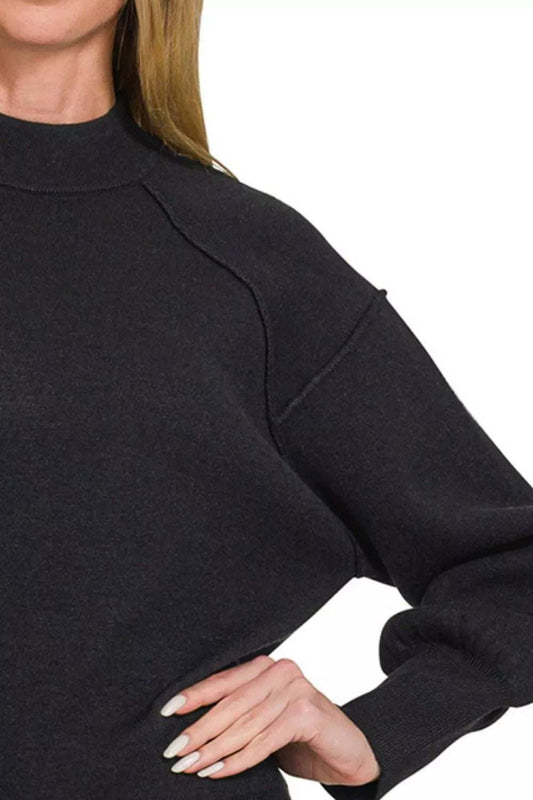 Zenana Viscose Mock Neck Exposed Seam Sweater - Trendsi - Flyclothing LLC
