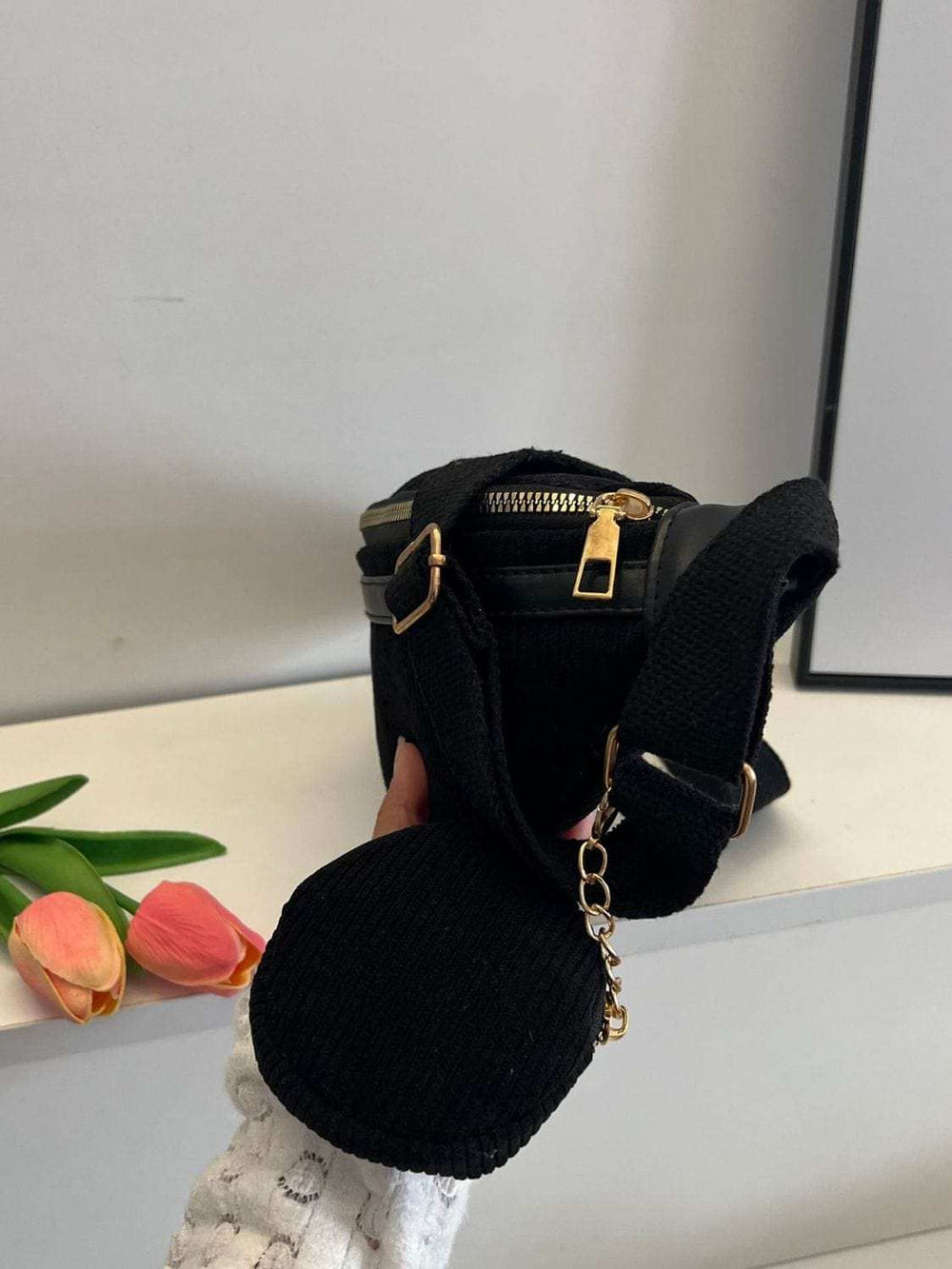 Corduroy Adjustable Strap Crossbody Bag with Pouch - Trendsi - Flyclothing LLC