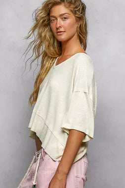 POL Short Sleeve Ccopped Rib T-Shirt with Contrast Stitch Detail - Trendsi - Flyclothing LLC