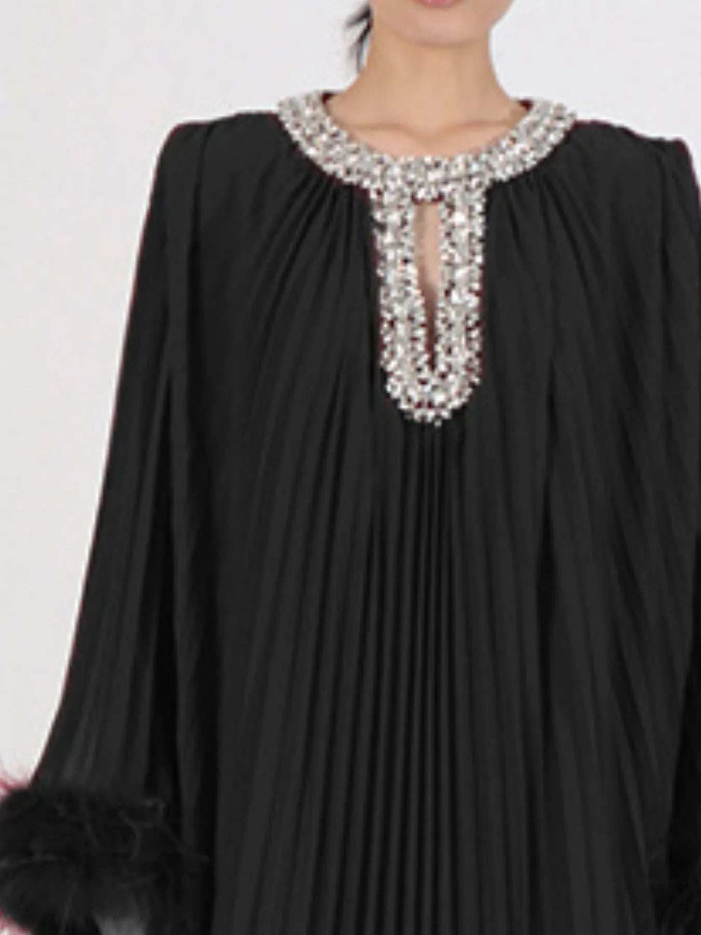 Rhinestone Long Sleeve Maxi Dress - Trendsi - Flyclothing LLC