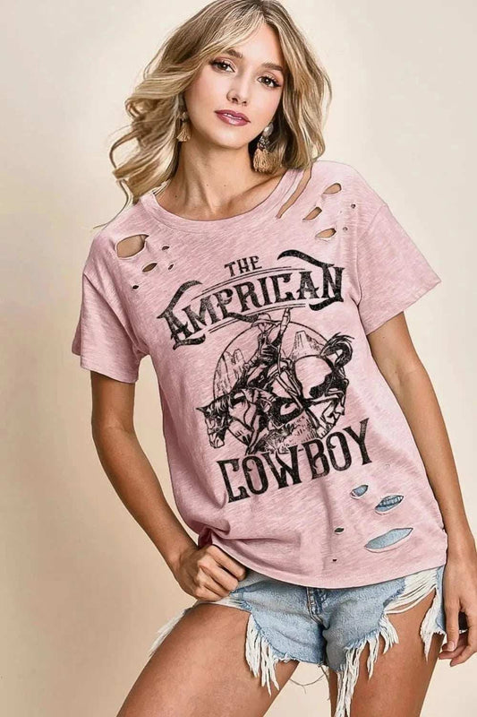 BiBi Cotton Slub Laser Top American Cow Boy Graphic - Trendsi - Flyclothing LLC
