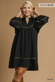 Umgee Full Size Textured Babydoll Dress with Leopard Trim Plus Size - Trendsi - Flyclothing LLC