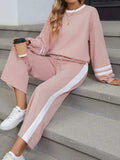 Contrast Trim Round Neck Top and Pants Set - Trendsi - Flyclothing LLC