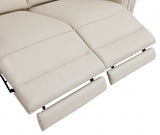 65" Beige And Silver Italian Leather Power Reclining Loveseat
