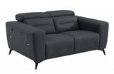 65" Gray And Black Italian Leather Power Reclining Loveseat - Homeroots