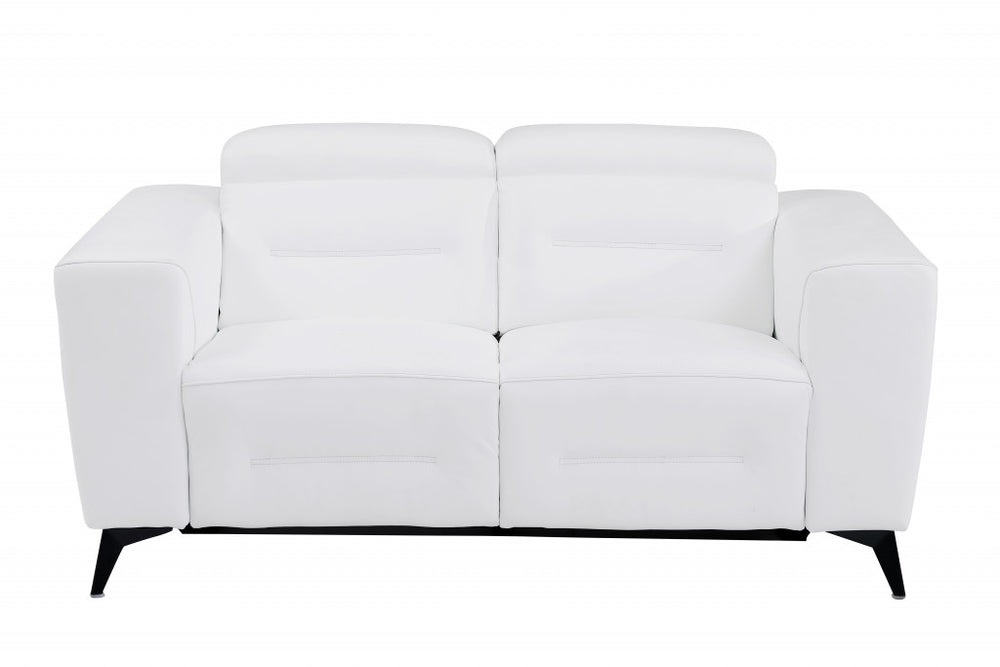 65" White And Black Italian Leather Power Reclining Loveseat - Homeroots