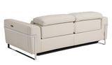 83" Beige Italian Leather USB Reclining Sofa With Silver Legs - Homeroots - Flyclothing LLC