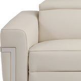 83" Beige Italian Leather USB Reclining Sofa With Silver Legs - Homeroots - Flyclothing LLC