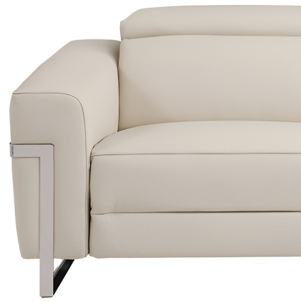83" Beige Italian Leather USB Reclining Sofa With Silver Legs - Homeroots - Flyclothing LLC