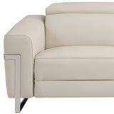 83" Beige Italian Leather USB Reclining Sofa With Silver Legs - Homeroots - Flyclothing LLC