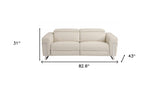 83" Beige Italian Leather USB Reclining Sofa With Silver Legs - Homeroots - Flyclothing LLC