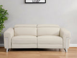 83" Beige Italian Leather USB Reclining Sofa With Silver Legs - Homeroots - Flyclothing LLC