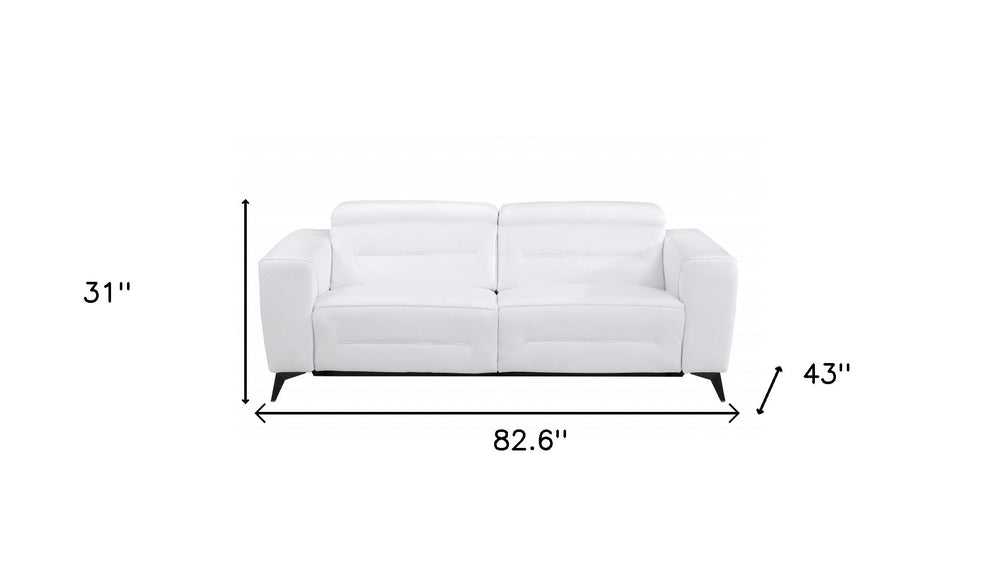 83" White Italian Leather USB Reclining Sofa With Black Legs - Homeroots - Flyclothing LLC