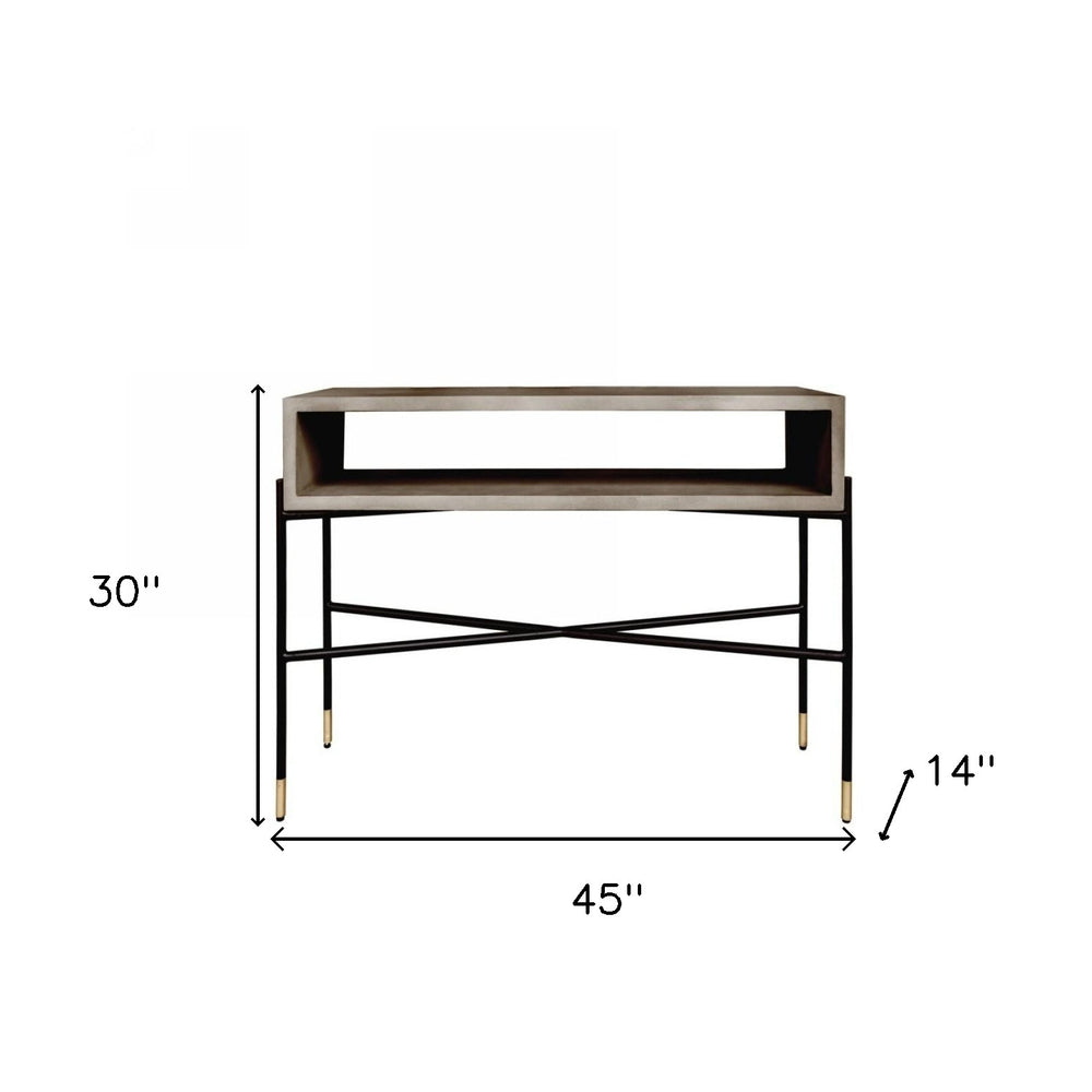 45" Gray and Black Concrete Console Table With Shelves - Homeroots - Flyclothing LLC