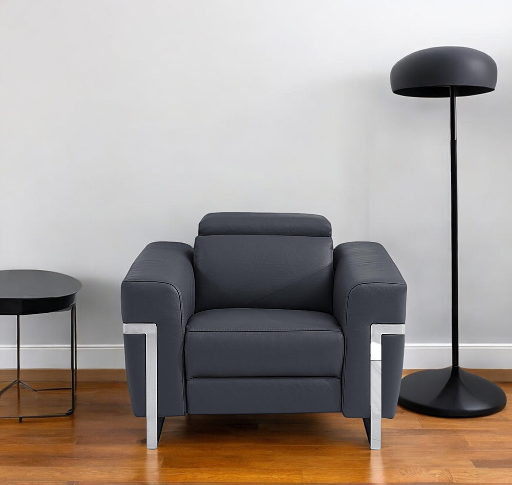 41" Dark Gray Italian Leather Power Recliner Chair - Homeroots - Flyclothing LLC