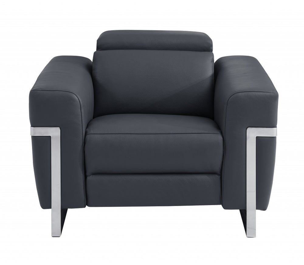 41" Dark Gray Italian Leather Power Recliner Chair - Homeroots - Flyclothing LLC